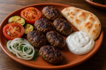 Gros plan sur un plat de Qofte, boulettes de viande épicées albanaise