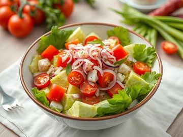 Gros plan sur un bol de Shopska Salata, spécialité de Bulgarie
