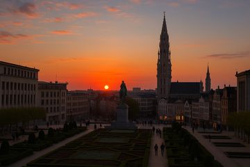 Coucher de soleil à Bruxelles, Belgique, depuis le mont des arts