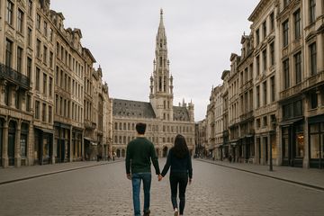Vue de dos d'un couple à Bruxelles en Belgique