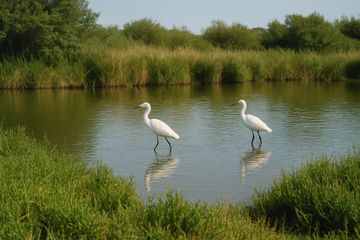 Photos de deux aigrettes garzette dans un lac du parc de la Teich