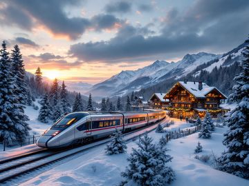 Train TGV arrivant dans une station de ski