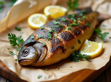 Plat de poisson roti au four en Albanie