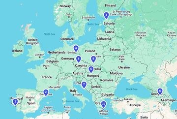 Carte des meilleures villes en Europe pour être digital nomade