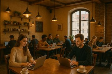 Espace de woworking avec des digital nomades